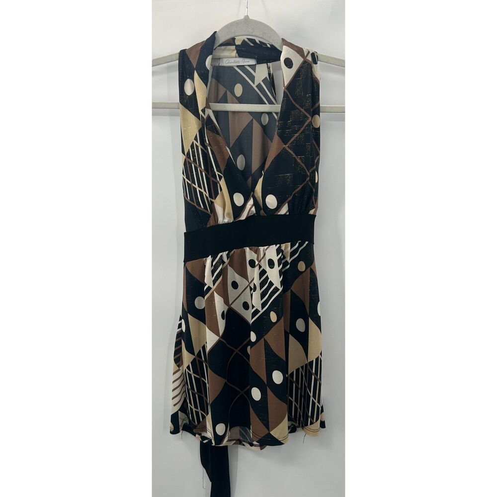 Y2K Charlotte Russe Tunic Geometric Print Halter Whimsigoth Party Top M/L